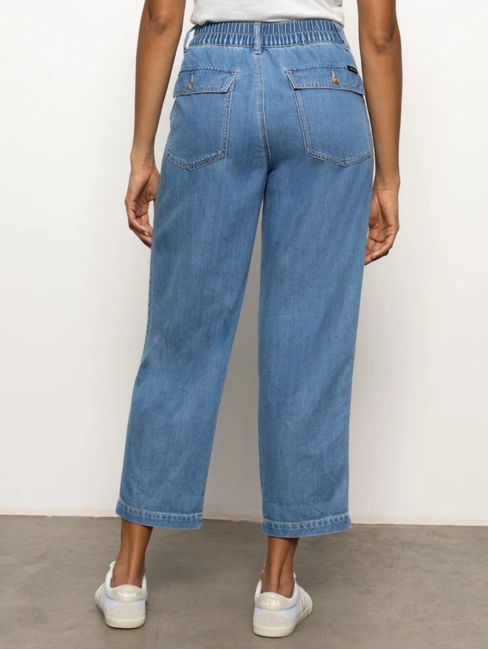 Sanctuary Cruiser Elastic Waist Mid Rise Tapered Leg Denim Chino Pant in Waverly